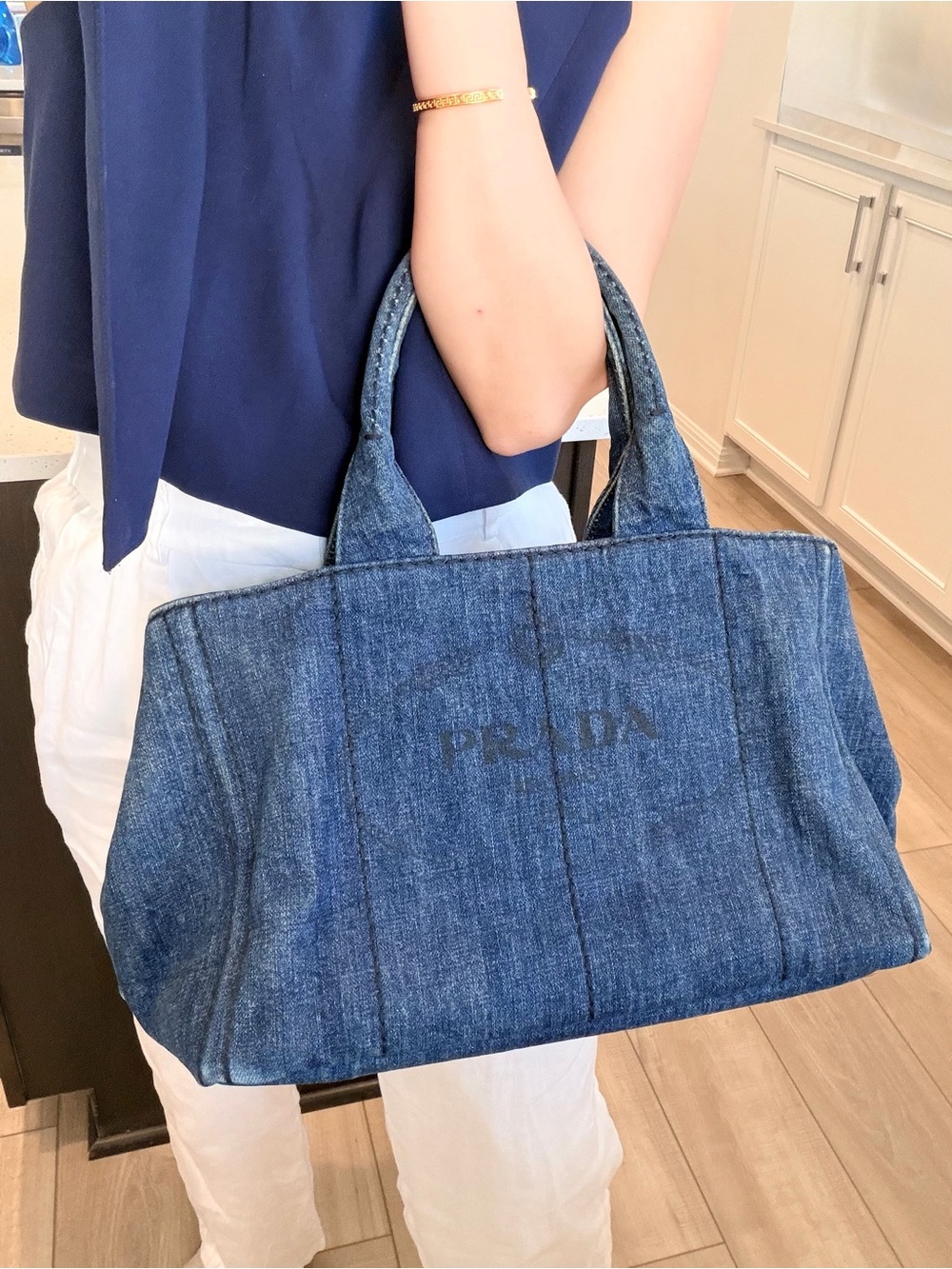 Authentic PRADA Canapa Denim Medium Canvas Tote
